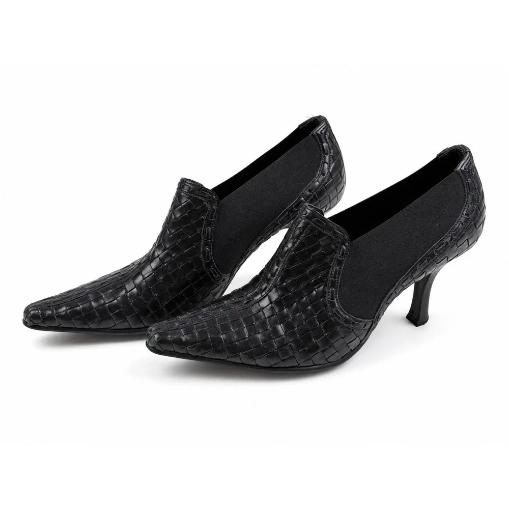 Donald J. Pliner Vintage Y2K Black Woven Leather Ankle Boots Women's Size 6M